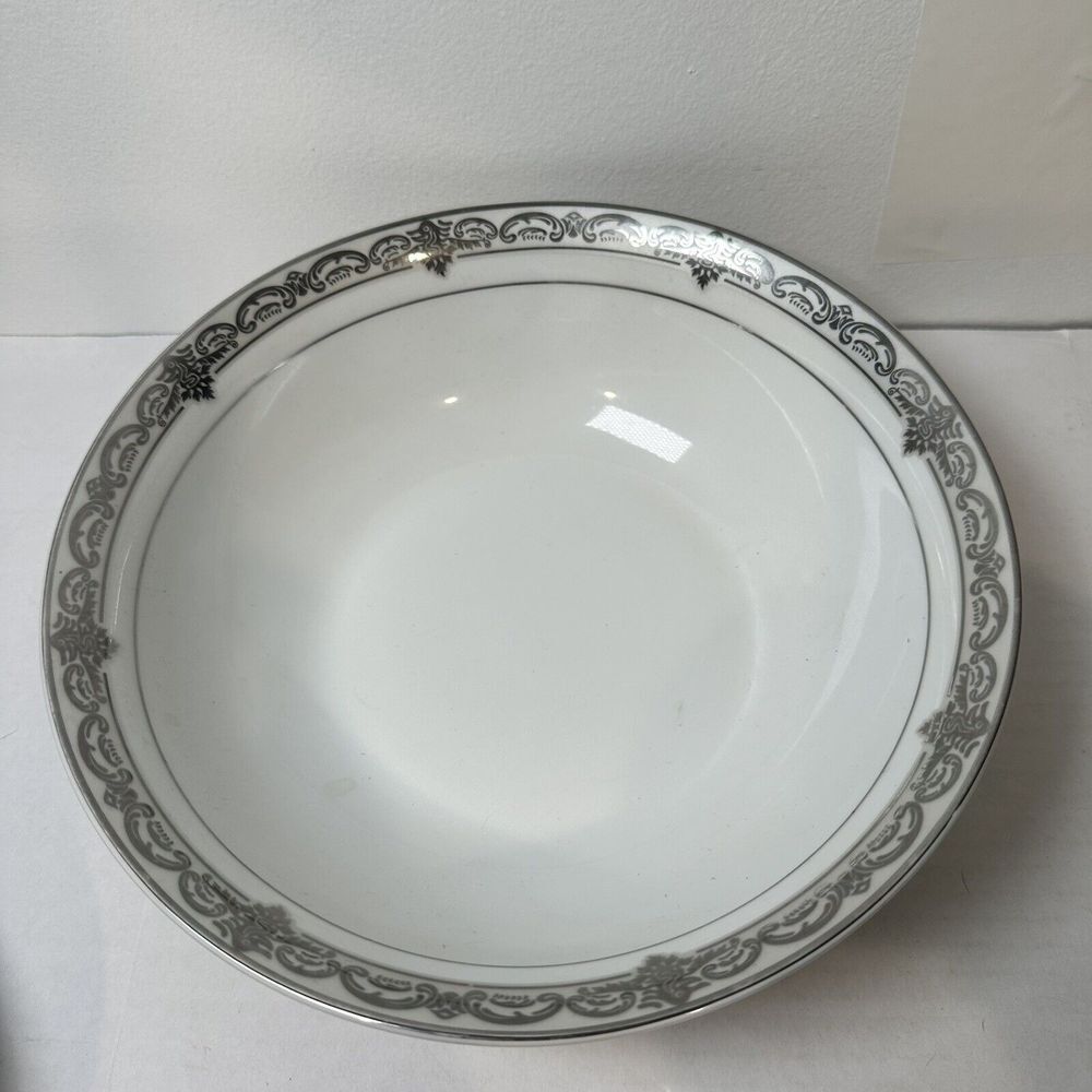 Vintage Pegasus Fine Porcelain China 8" Round Bowl White Silver Trim
